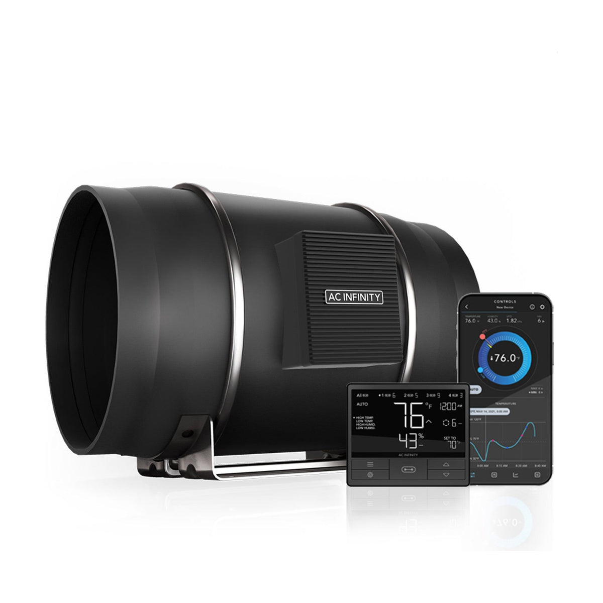 AC Infinity Cloudline T10 inline fan system with digital controller and smartphone app.