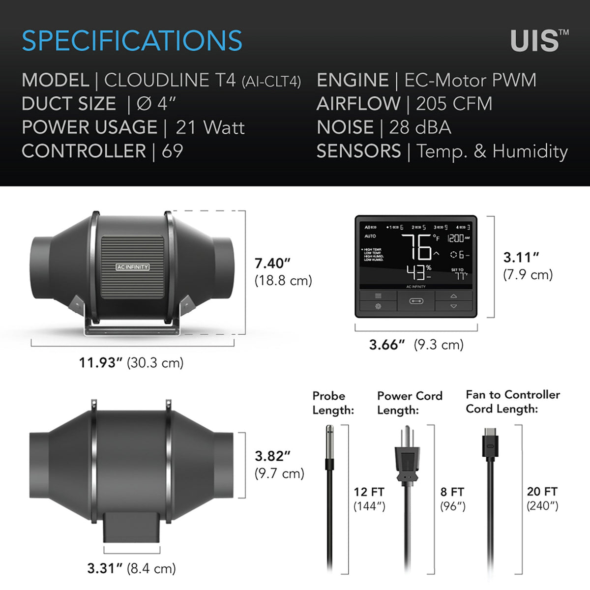 AC Infinity AC Infinity Cloudline T4 Inline Fan System