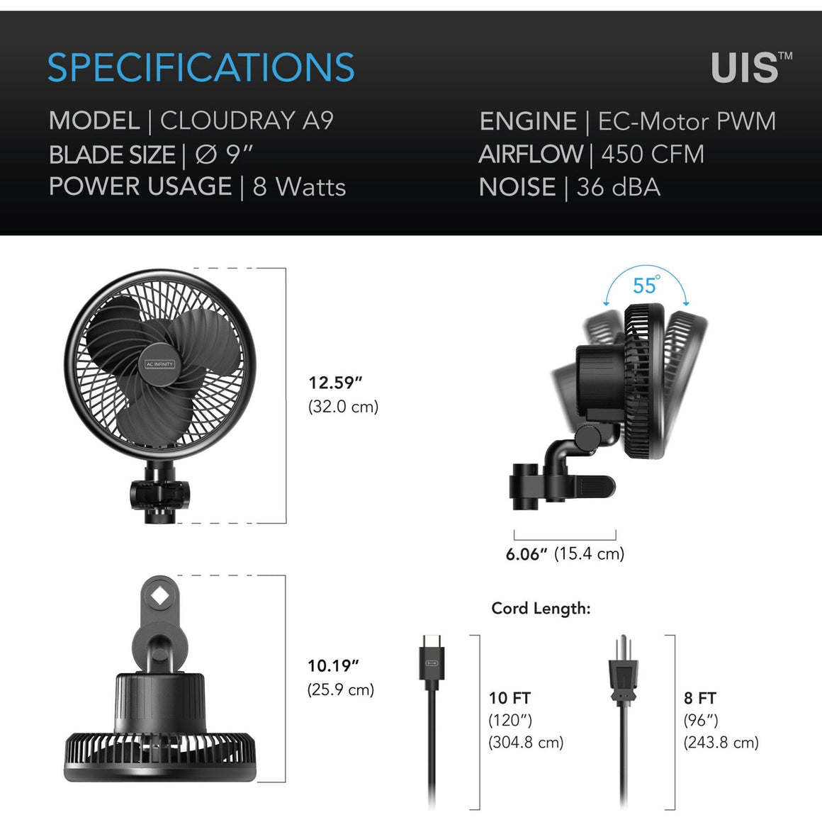 AC Infinity CloudRay A9 Grow Tent Clip-On Fan