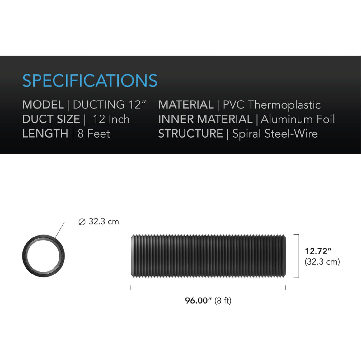 AC Infinity Flexible Four-Layer Ducting - (12" x 8')