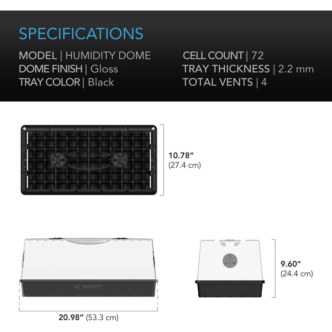 AC Infinity AC Infinity HDA7 6" x 12" Humidity Dome Propagation Kit