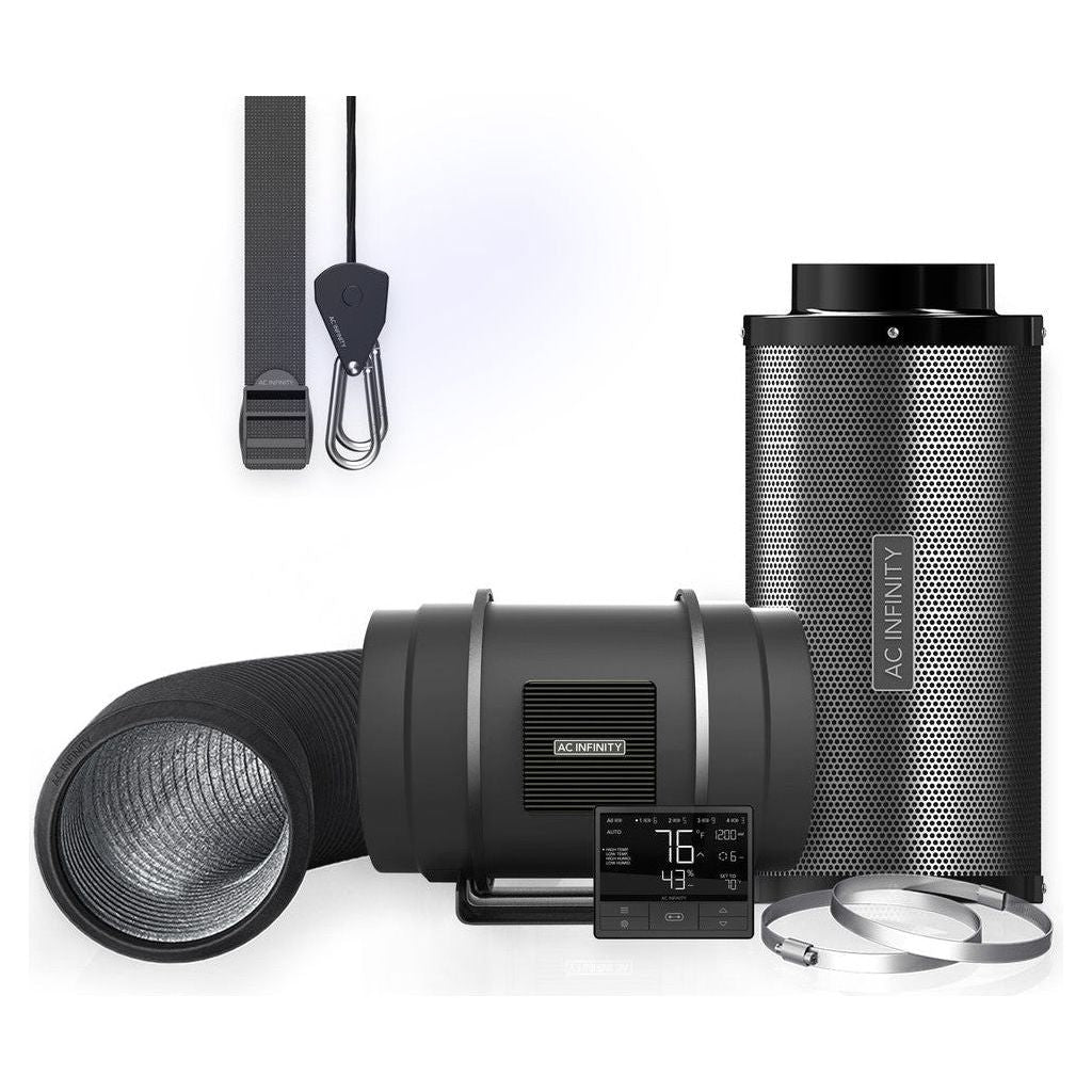 AC Infinity inline fan and carbon filter kit with smart controller and ducting.