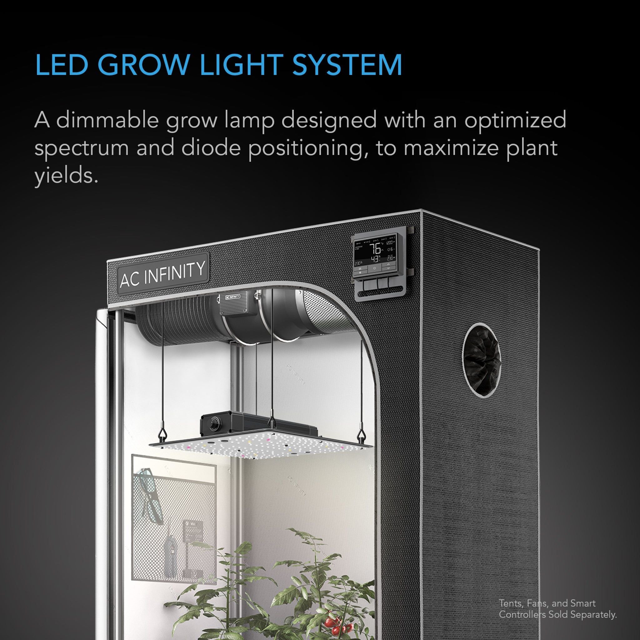 2x2 grow tent light AC Infinity IONBOARD S22 100W Full Spectrum LED Grow Light