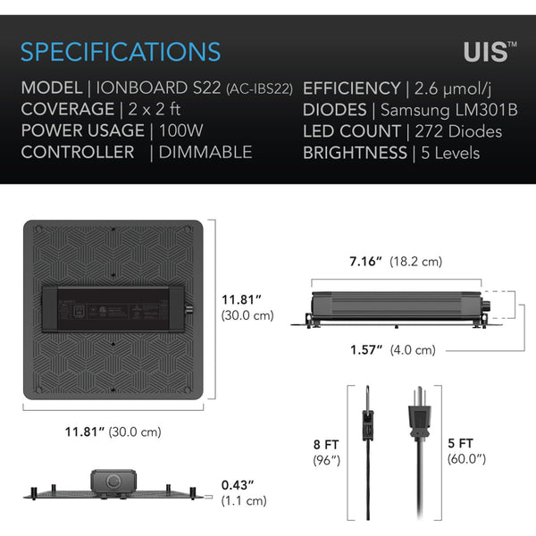 AC Infinity Ionboard S22 115W LED Light Board for 2x2 Tents