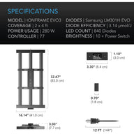 AC Infinity AC Infinity Ionframe Evo3 280W Commercial LED Grow Light Specs