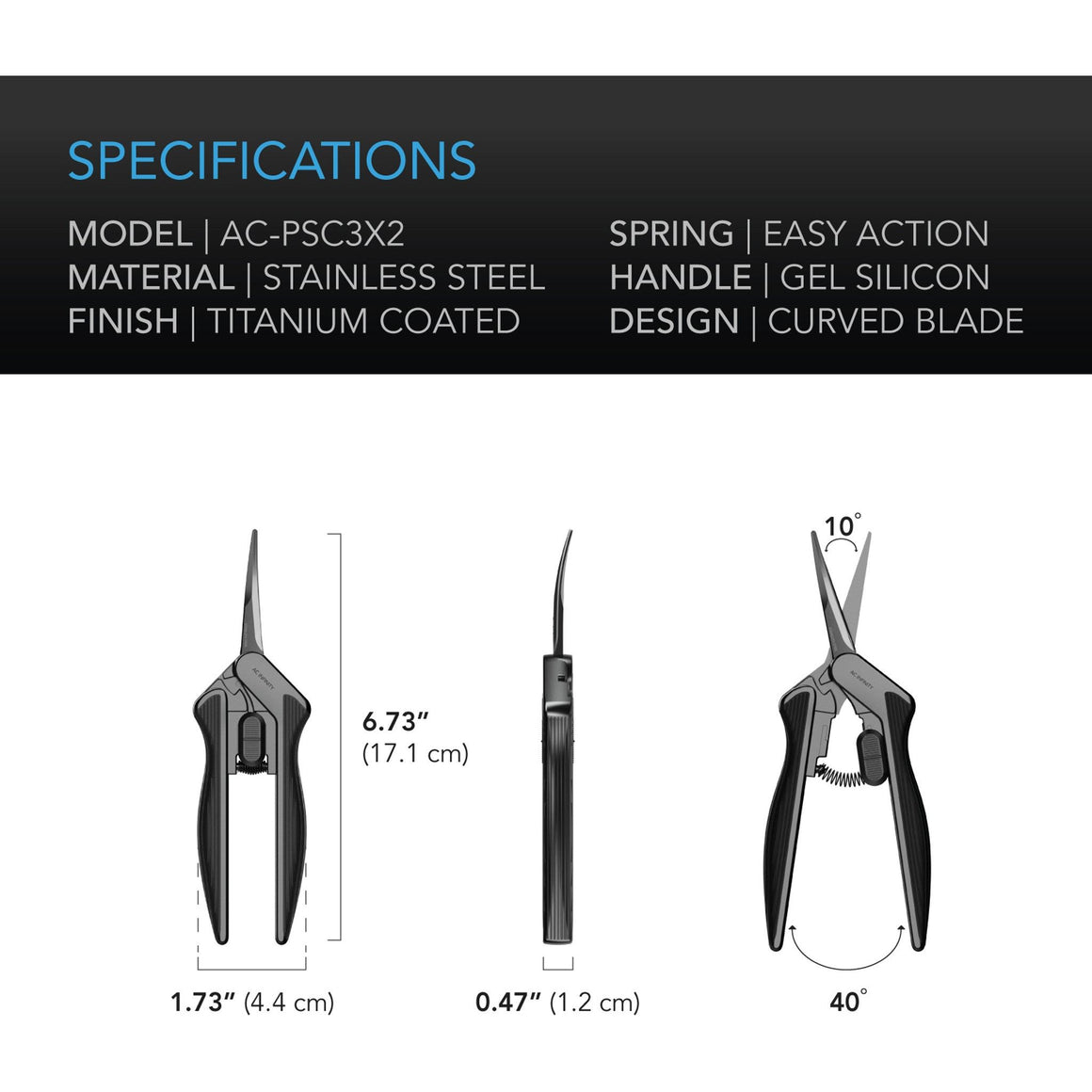 AC Infinity AC Infinity Stainless Steel Curved Pruning Shear Trimming Scissors - 2-Pack Specs