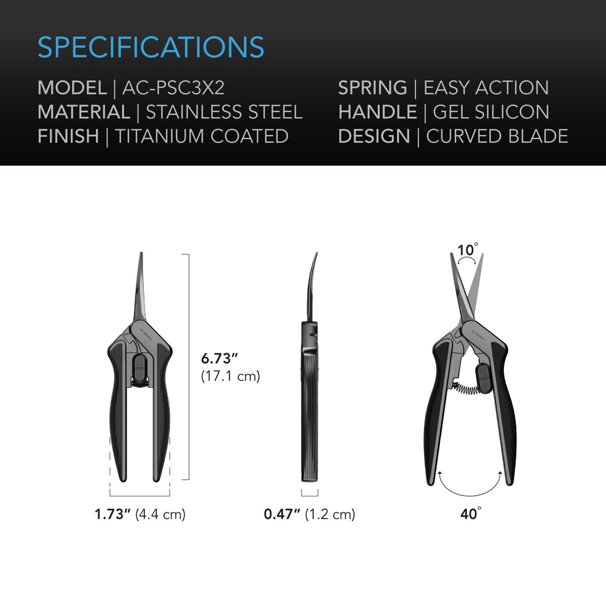AC Infinity AC Infinity Stainless Steel Curved Pruning Shear Trimming Scissors Specs