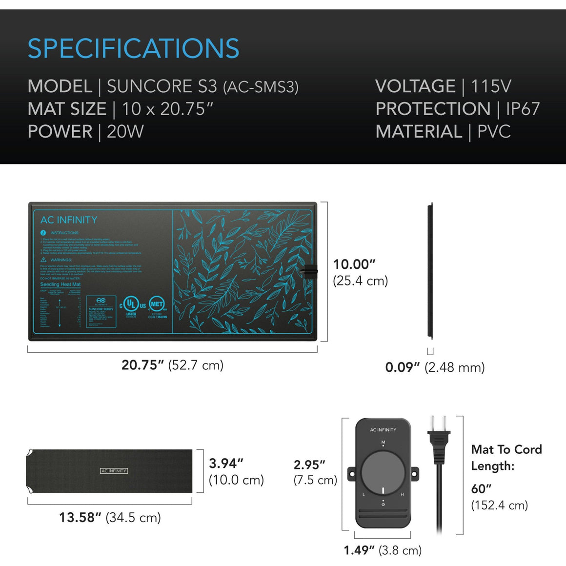 AC Infinity AC Infinity Suncore S3 10" x 20.75" Seedling Heat Mats