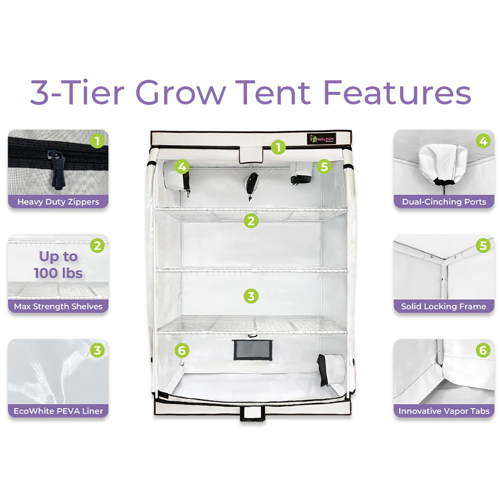 tent shelving 3-Tier Walden White Grow Tent