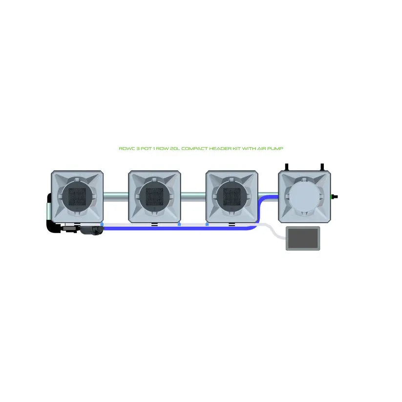 Alien Hydroponics RDWC - 3 Pot 1 Row 20L / Compact Header / With Air Pump