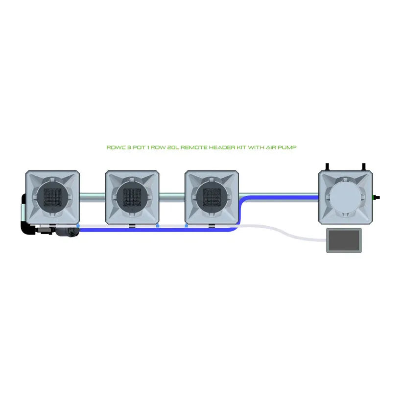 Alien Hydroponics RDWC - 3 Pot 1 Row 20L / Remote Header / With Air Pump