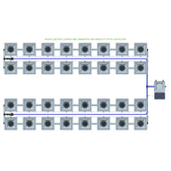 Alien Hydroponics RDWC 32-pot, 4-row system diagram, with square pots, blue tubing, and remote header.