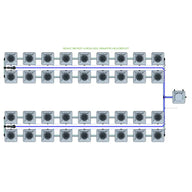 Alien Hydroponics RDWC 36-pot, 4-row, 20L remote header hydroponic system with square pots & blue tubing.