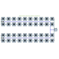 RDWC 40 Pot 4 Row 36L Compact Header Kit diagram: 40 square hydroponic pots arranged in 4 rows, interconnected.