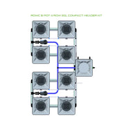 RDWC 8-pot 4-row 20L compact header kit diagram. Hydroponic system layout showing pots, reservoir, pumps, tubing.