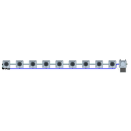 Alien Hydroponics RDWC 9-pot, 1-row system: top-down view of square plant pots, interconnecting pipes, and reservoir.