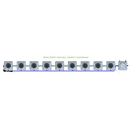 RDWC 9-pot, 1-row 20L compact header hydroponic kit. Grey pots connected by blue tubing in a straight line.