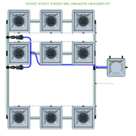 Diagram of an RDWC 9 pot 3 row 36L remote header hydroponic system with connected pots and reservoir.