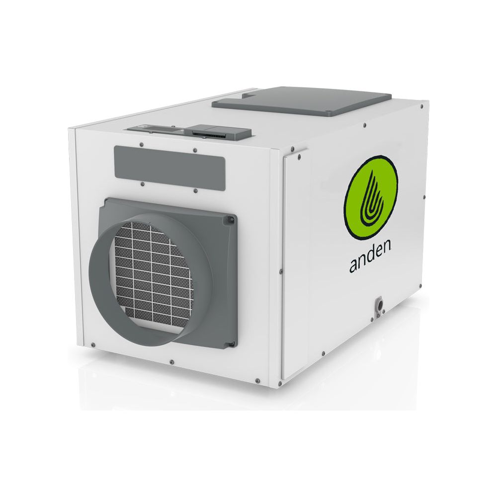 Anden A130 dehumidifier with circular intake vent and green logo.