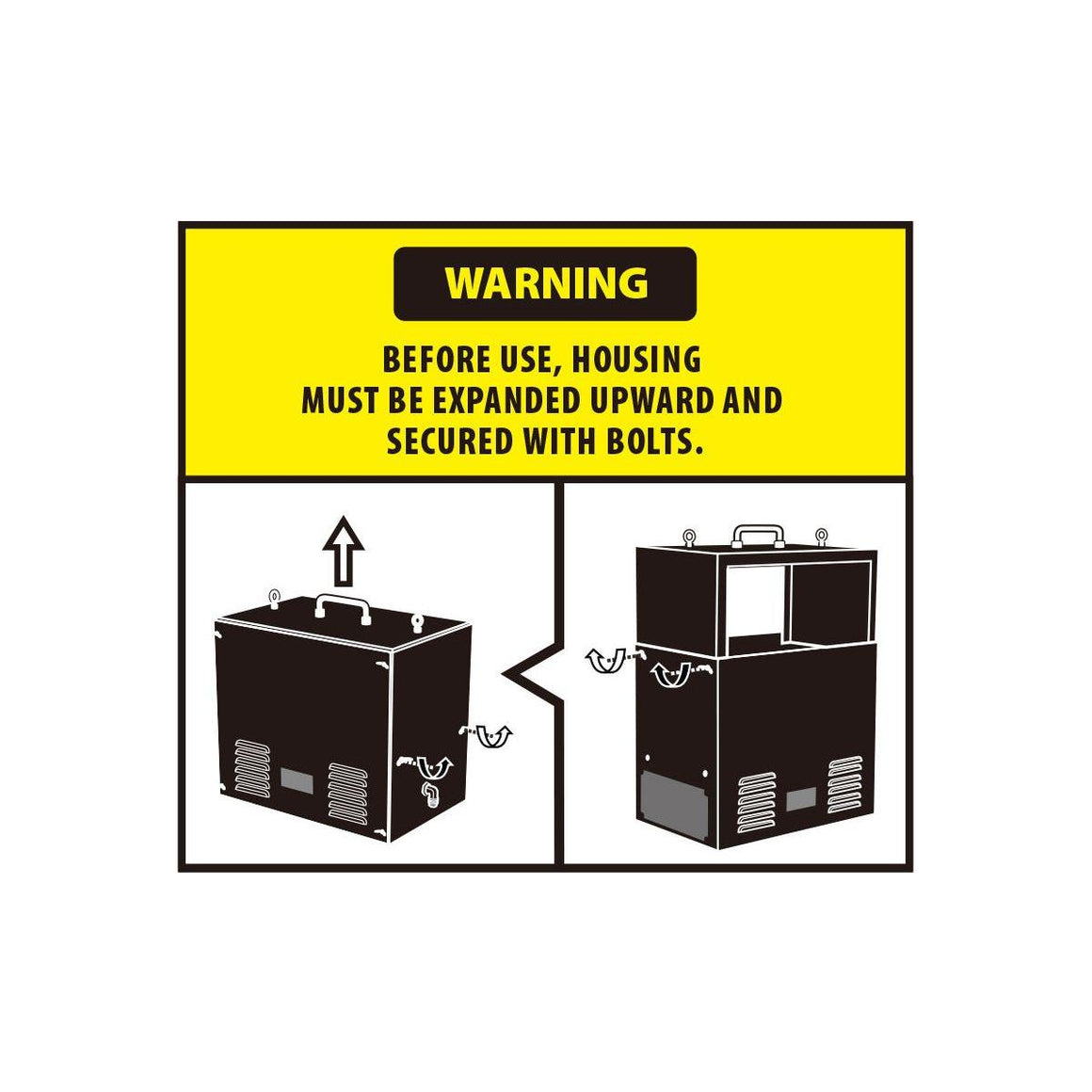 Illustration showing how to expand a CO2 generator housing upwards and secure it.