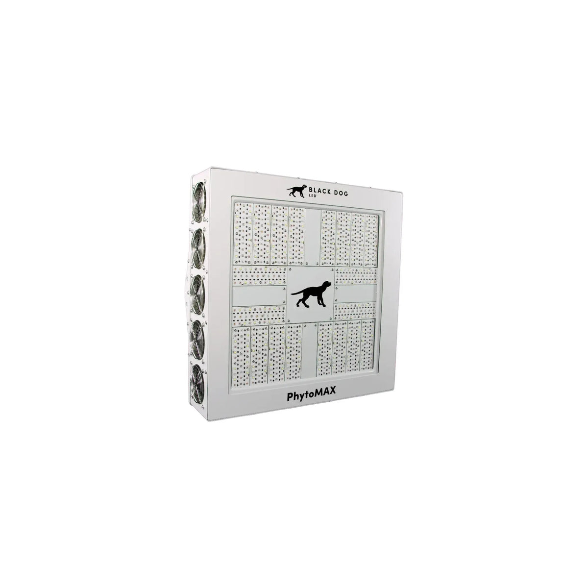 Black Dog LED PhytoMAX 4-20s LED grow light with multiple fans and internal LEDs.