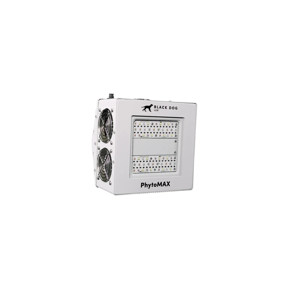 Black Dog LED PhytoMAX-4 2S grow light with two fans on the side and "PhytoMAX" text on the front.
