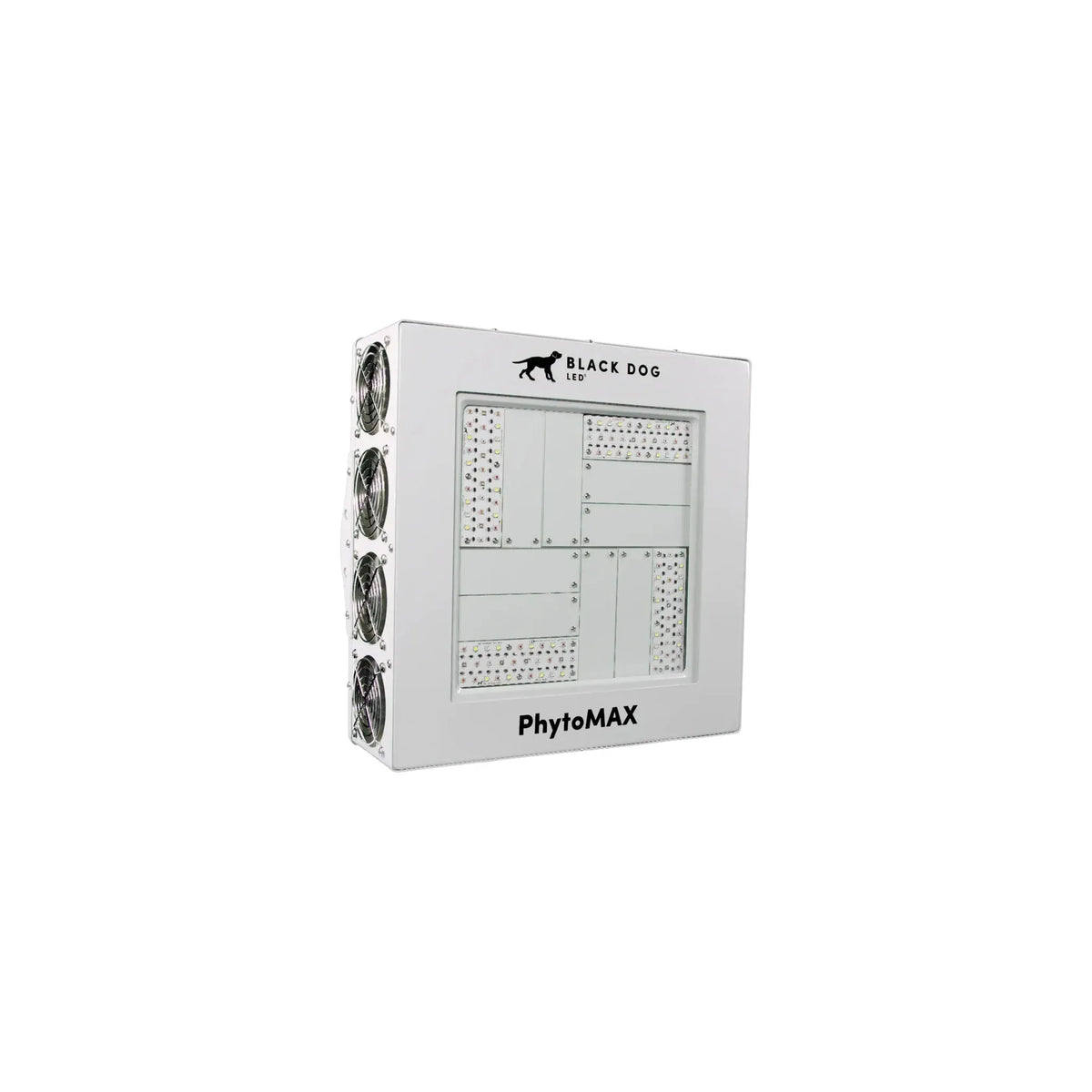 Black Dog LED PhytoMAX 4s LED grow light with multiple fans and LED arrays.