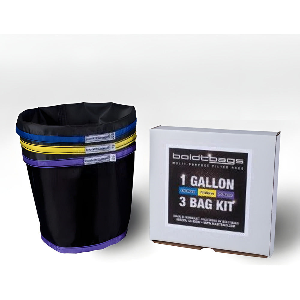 Boldtbags 1 Gallon 3-bag kit with one black filter bag and its packaging.