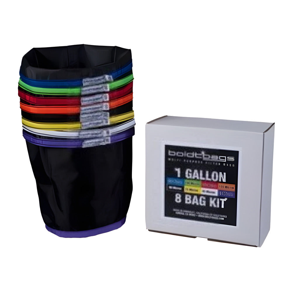 Boldtbags 1-gallon 8-bag kit with color-coded filter bags and a cardboard box.