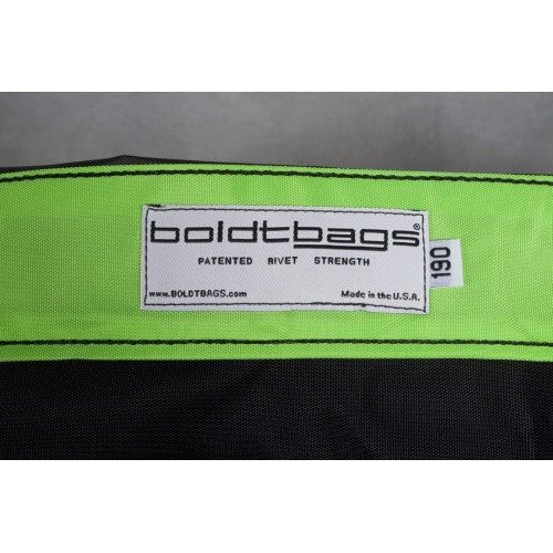 Boldtbags logo on a lime green strap with "Made in the U.S.A." and a number 190 tag.