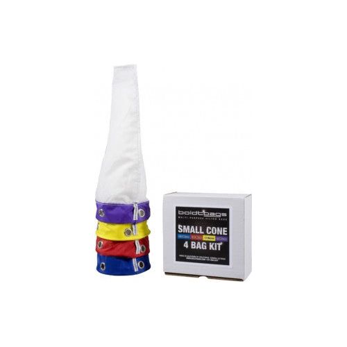 Boldtbags Small Cone 4 Bag Kit with stacked colorful filter bags.