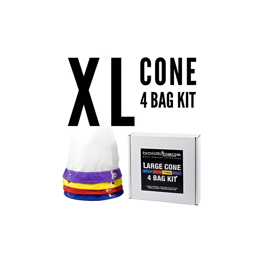 XL Cone 4 Bag Kit by boldtbags, featuring a stacked set of colored filter bags and a product box.