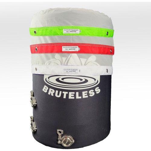 Boldtbags 32-gallon mesh bag kit with green, red, and white straps and a branded Brute tank.