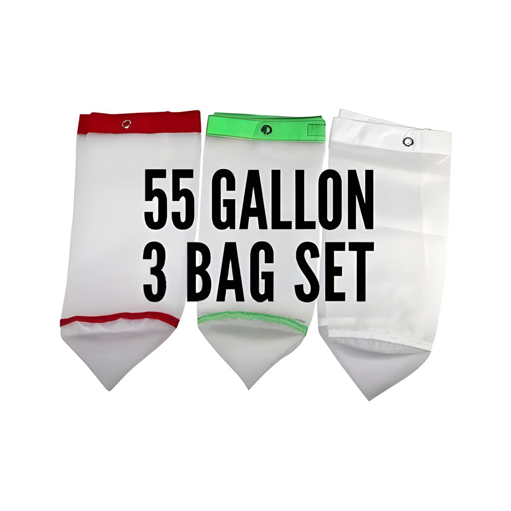 BoldTBags 55 gallon 3 bag set, full mesh, white bags with red, green, and no trim.