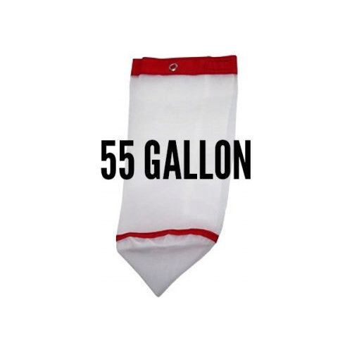 White mesh bag with red trim labeled "55 GALLON".
