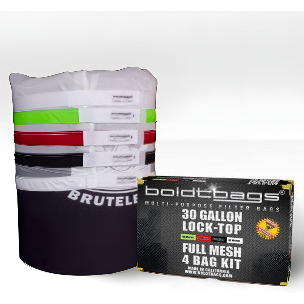 BoldtBags 30 gallon lock-top full mesh 4 bag kit stackers with colored bands.