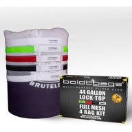 BoldtBags 44 gallon lock-top full mesh 4 bag kit stacked with color-coded bands and a box.