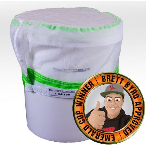 Boldtbags 5-gallon mesh stacker bag with "Brett Byrd Approved Emerald Cup Winner" seal.