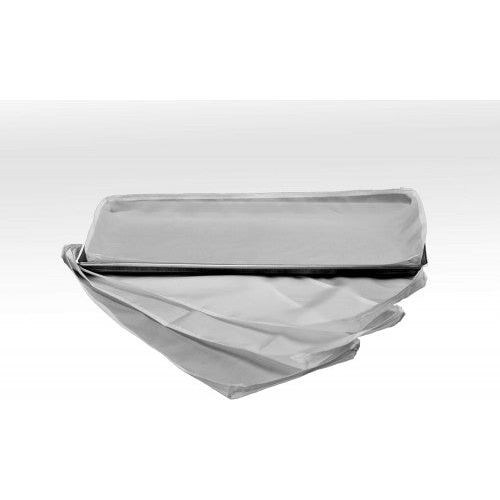 A stack of seven silver-grey, reusable dryer tray liners with a metallic sheen.