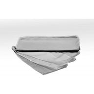 A stack of seven silver-grey, reusable dryer tray liners with a metallic sheen.