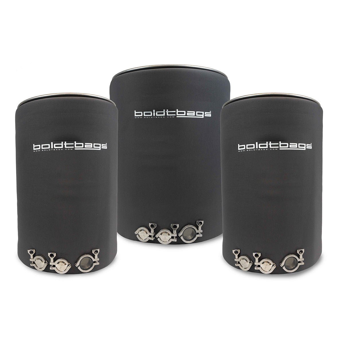 Boldtbags stainless steel bubble hash washing pro package with three dark grey bags.