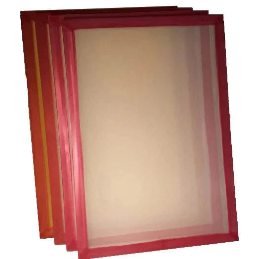 Four stacked red-framed dry sift screens with light, translucent mesh.