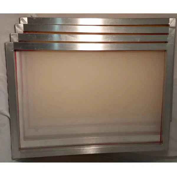 Four large dry sift screens with aluminum frames and light mesh, stacked.