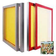 Large dry sift screen sets: two silver-framed with yellow mesh, two red-framed with yellow and white mesh.