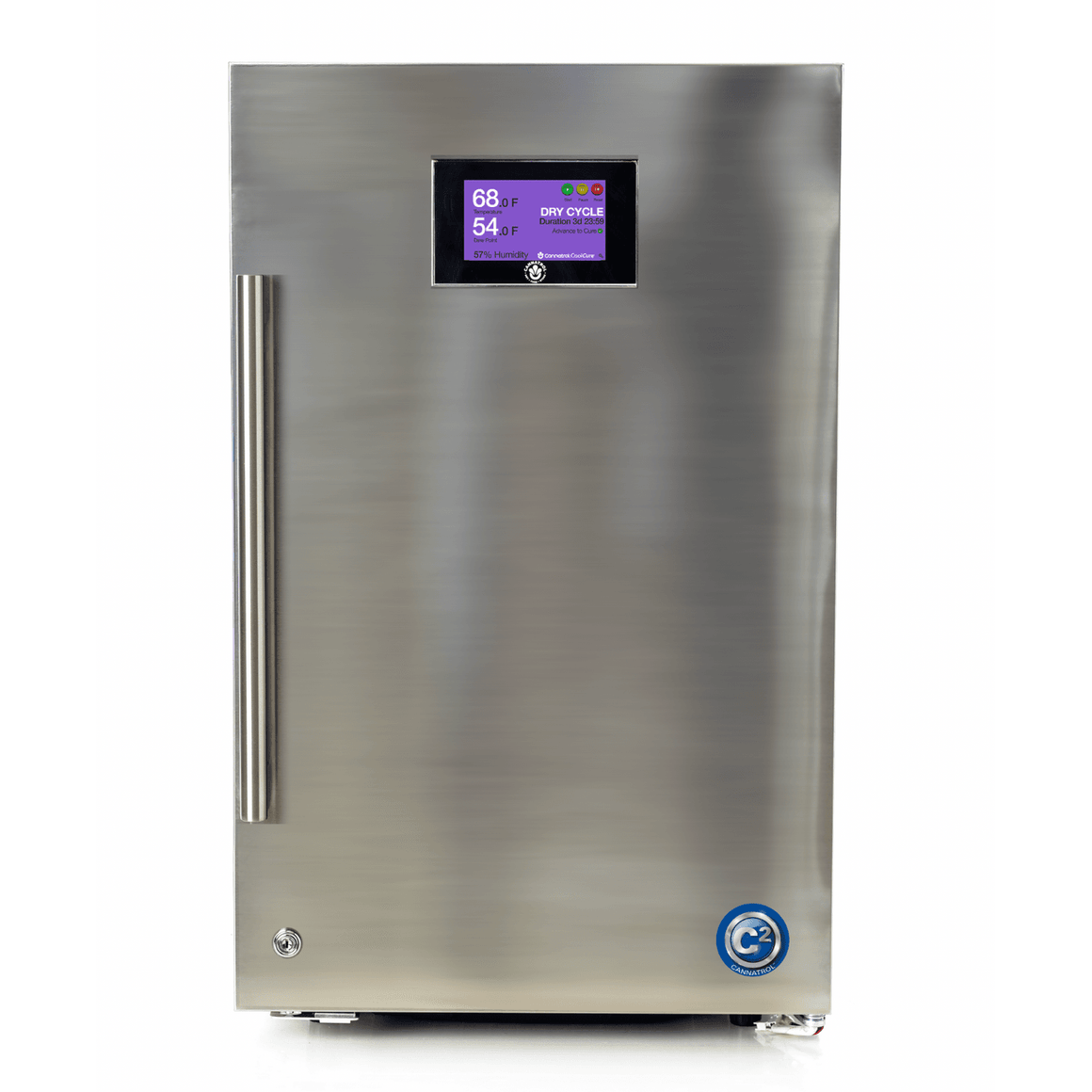 Stainless steel Cannatrol C2 drying and curing system with digital display and chrome handle.