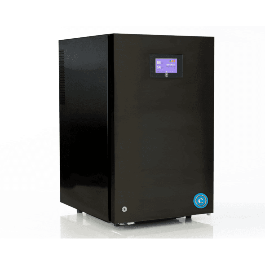 Black cannatrol cool cure drying system with digital display and circular logo.