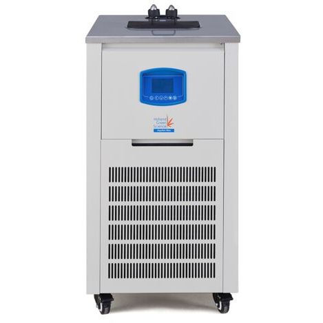 White Hubbard Green Science Aquilon Max industrial recirculating chiller, blue display, stainless top, vents.