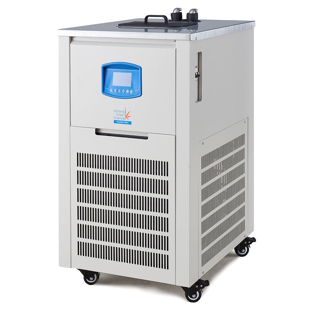 Off-white Holland Green Science Aquilon Max recirculating chiller with blue digital display and ventilation grilles.