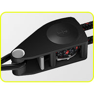 Black retractable ratchet tie-down strap with a red stripe in the rope.