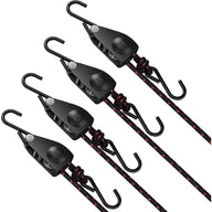 4 black ratchet tie-down straps with red and black rope, each with a hook.